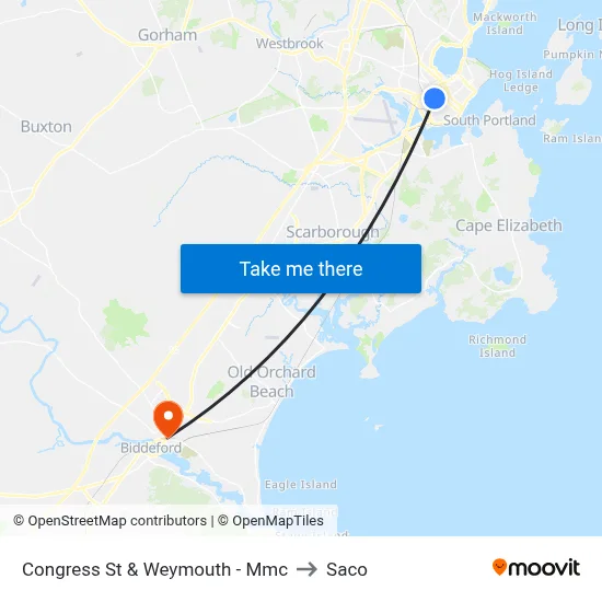 Congress St & Weymouth - Mmc to Saco map
