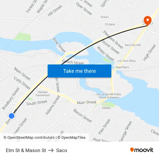 Elm St & Mason St to Saco map