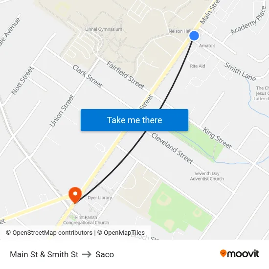Main St & Smith St to Saco map