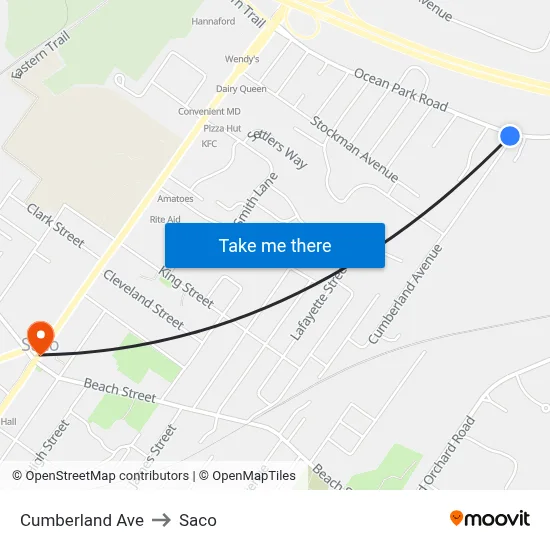 Cumberland Ave to Saco map