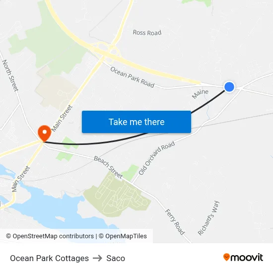 Ocean Park Cottages to Saco map