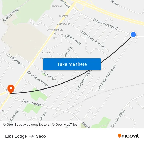 Elks Lodge to Saco map
