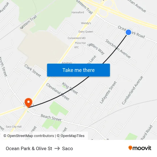 Ocean Park & Olive St to Saco map