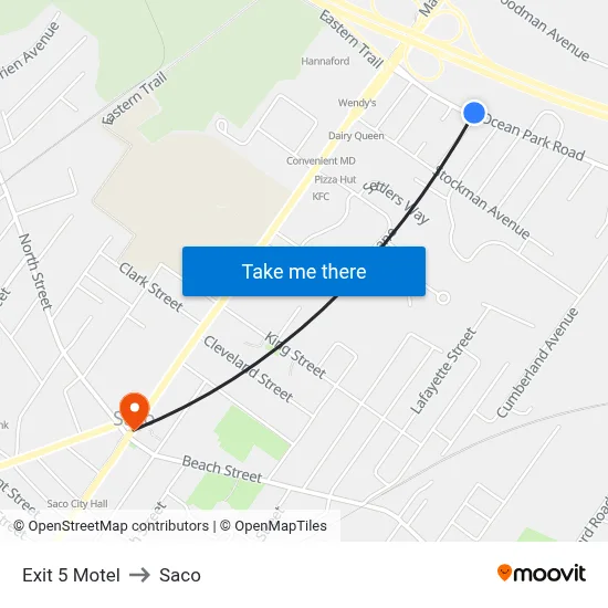 Exit 5 Motel to Saco map