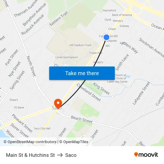 Main St & Hutchins St to Saco map