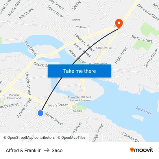 Alfred & Franklin to Saco map