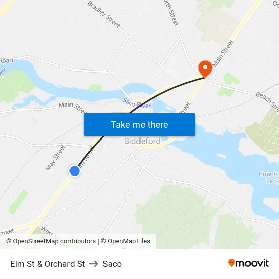 Elm St & Orchard St to Saco map