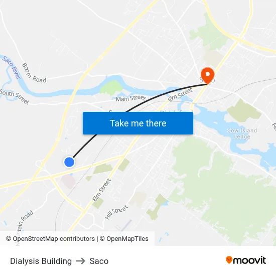 Dialysis Building to Saco map