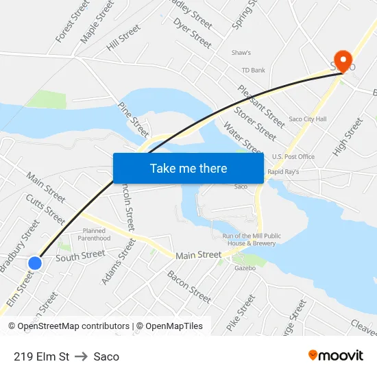 219 Elm St to Saco map