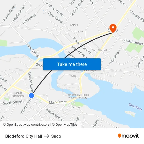 Biddeford City Hall to Saco map
