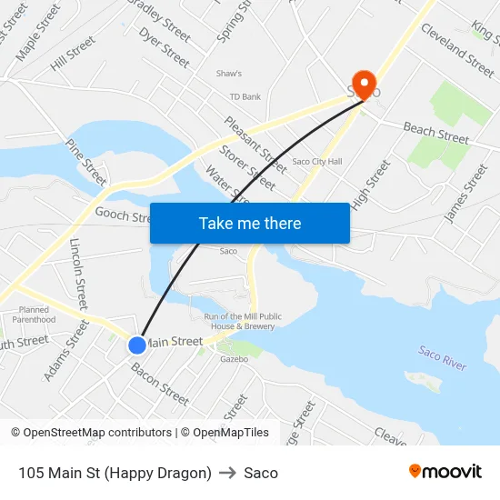 105 Main St (Happy Dragon) to Saco map