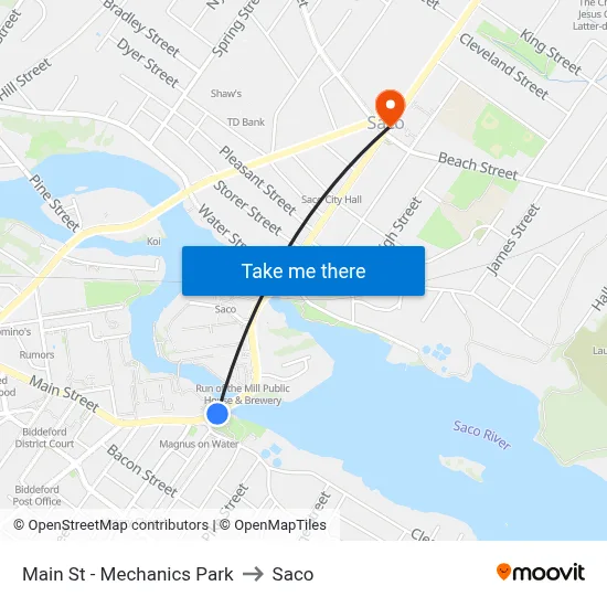 Main St - Mechanics Park to Saco map