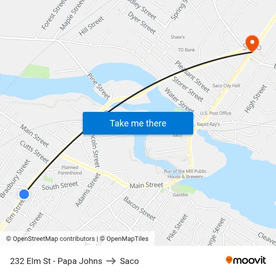 232 Elm St - Papa Johns to Saco map