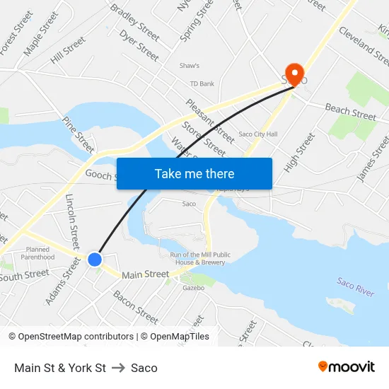 Main St & York St to Saco map
