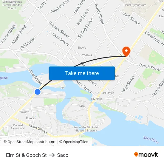 Elm St & Gooch St to Saco map