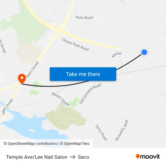Temple Ave/Lee Nail Salon to Saco map