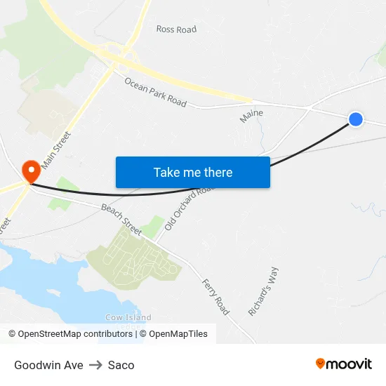 Goodwin Ave to Saco map
