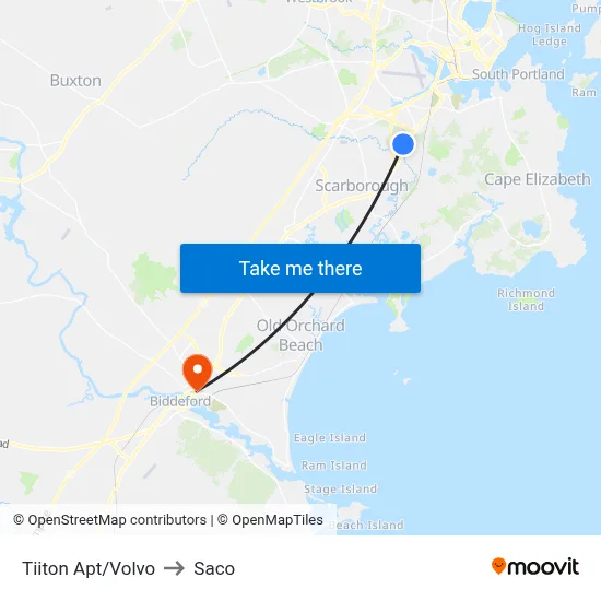 Tiiton Apt/Volvo to Saco map