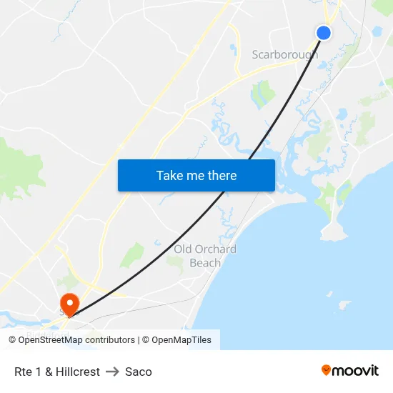 Rte 1 & Hillcrest to Saco map