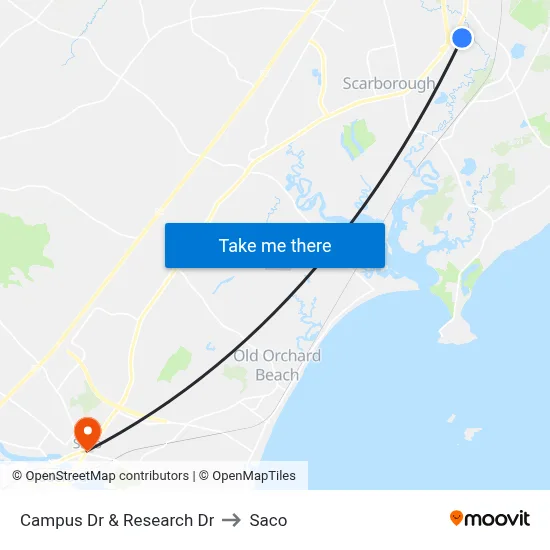 Campus Dr & Research Dr to Saco map