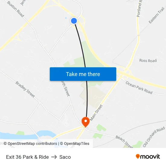 Exit 36 Park & Ride to Saco map