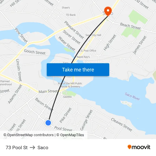 73 Pool St to Saco map