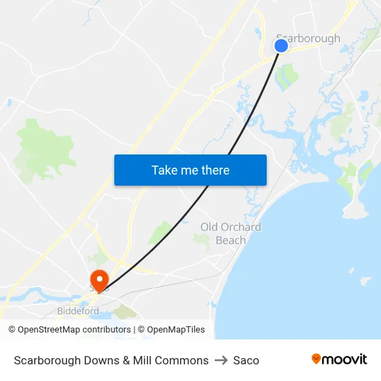 Scarborough Downs & Mill Commons to Saco map