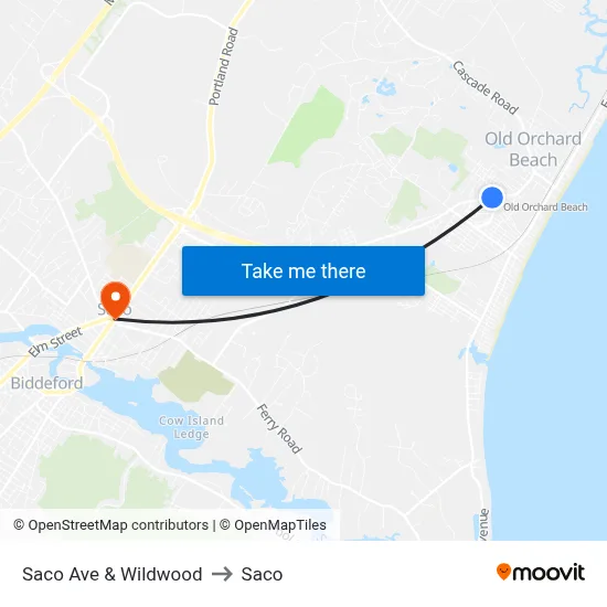 Saco Ave & Wildwood to Saco map