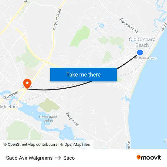 Saco Ave Walgreens to Saco map