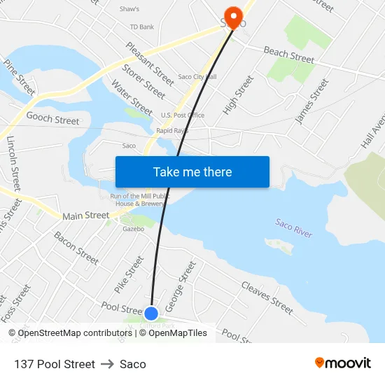 137 Pool Street to Saco map