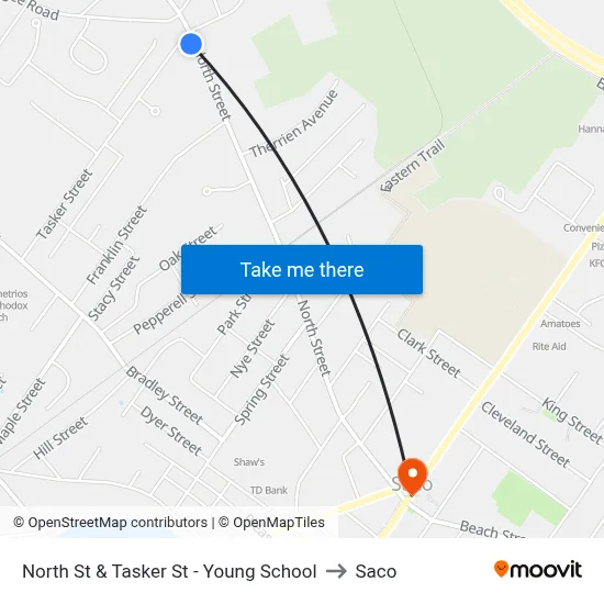 North St & Tasker St - Young School to Saco map