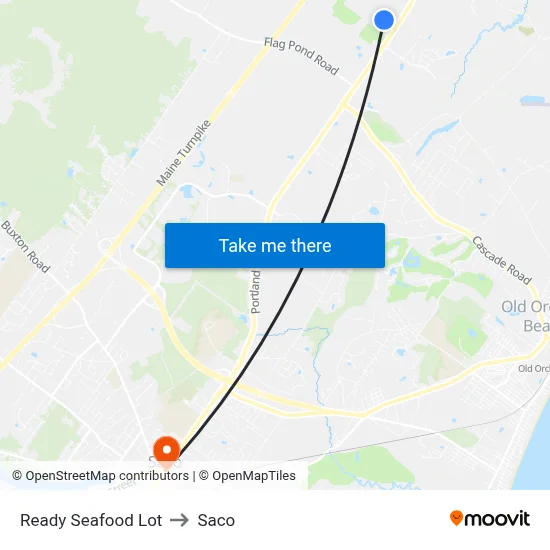 Ready Seafood Lot to Saco map