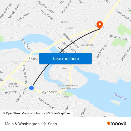 Main & Washington to Saco map