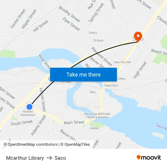Mcarthur Library to Saco map
