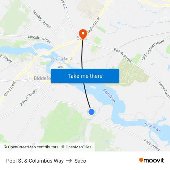 Pool St & Columbus Way to Saco map