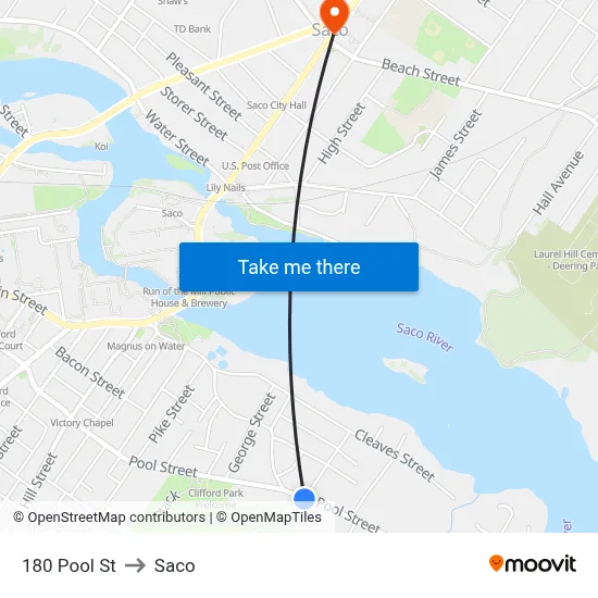 180 Pool St to Saco map