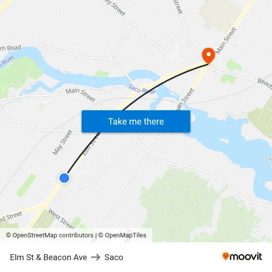 Elm St & Beacon Ave to Saco map