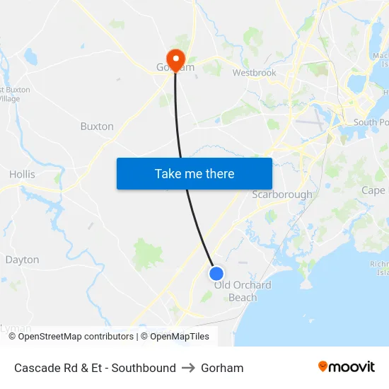 Cascade Rd & Et - Southbound to Gorham map