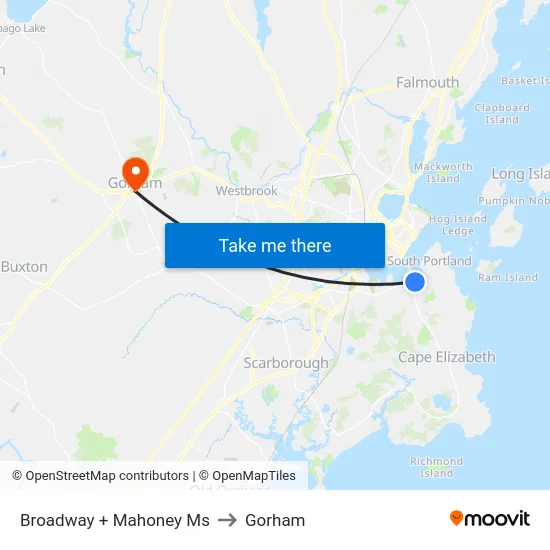 Broadway + Mahoney Ms to Gorham map