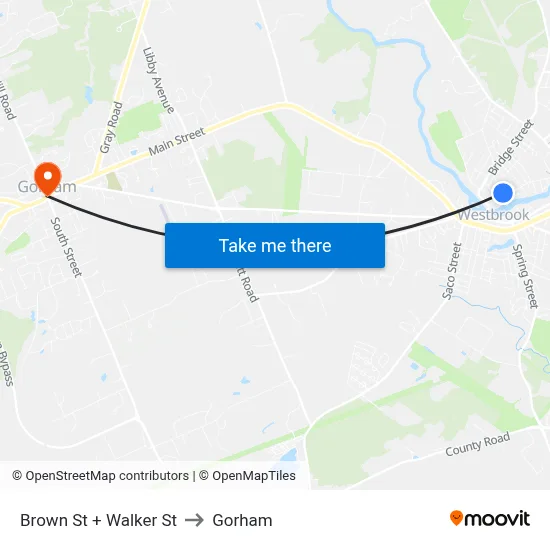 Brown St + Walker St to Gorham map
