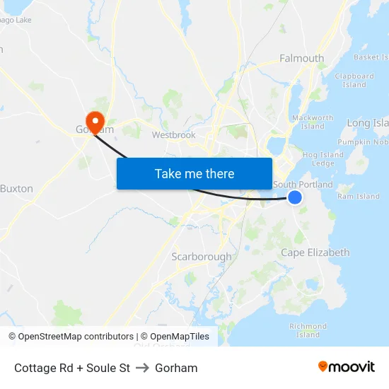 Cottage Rd + Soule St to Gorham map