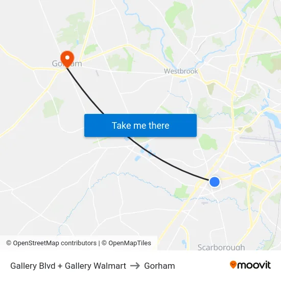 Gallery Blvd + Gallery Walmart to Gorham map