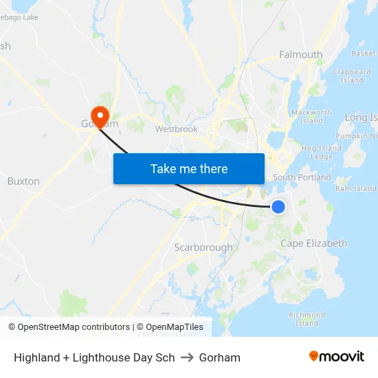 Highland + Lighthouse Day Sch to Gorham map