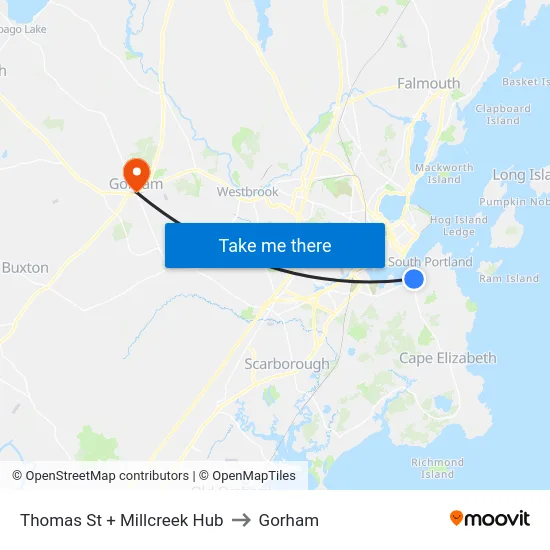 Thomas St + Millcreek Hub to Gorham map