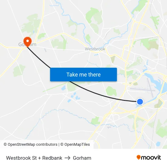 Westbrook St + Redbank to Gorham map