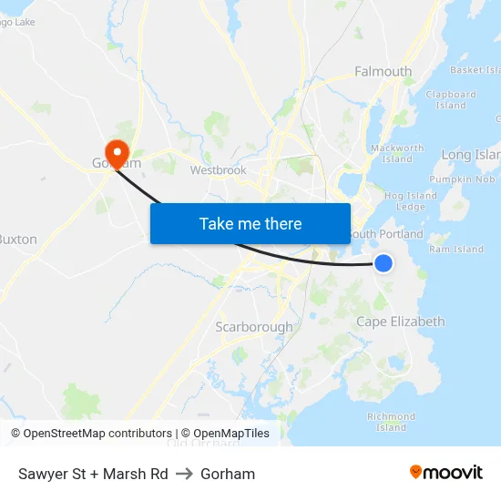 Sawyer St + Marsh Rd to Gorham map