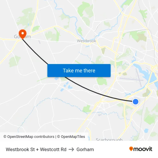 Westbrook St + Westcott Rd to Gorham map