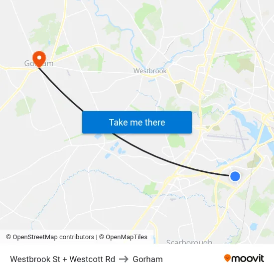 Westbrook St + Westcott Rd to Gorham map