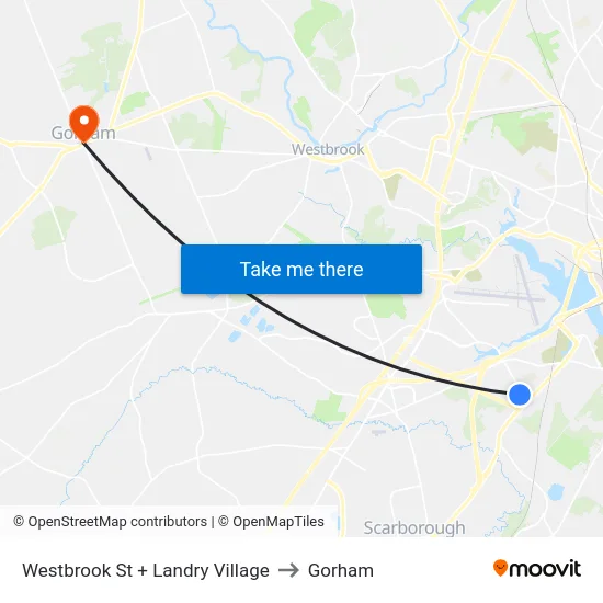 Westbrook St + Landry Village to Gorham map