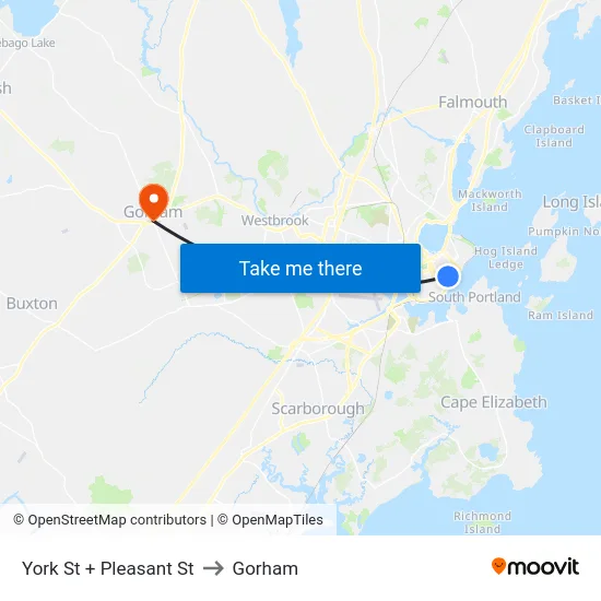 York St + Pleasant St to Gorham map